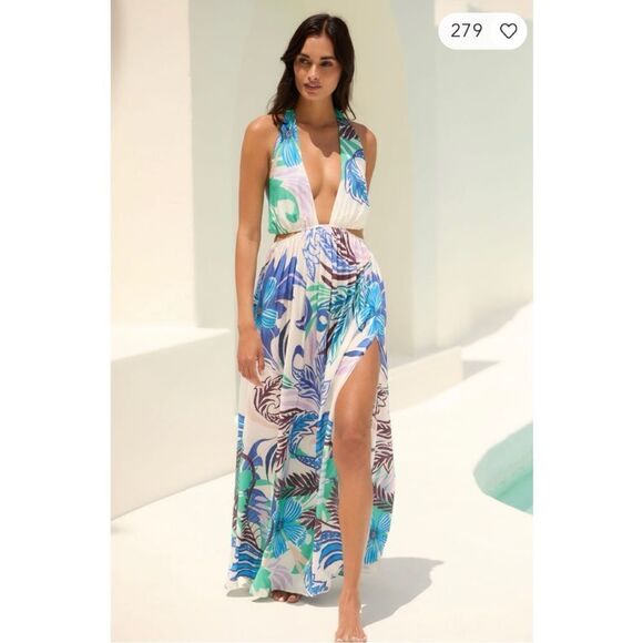 NEW Anthropologie Floral Tropical Plunge Cutout Maxi Dress Medium Large X-Large - Picture 1 of 4